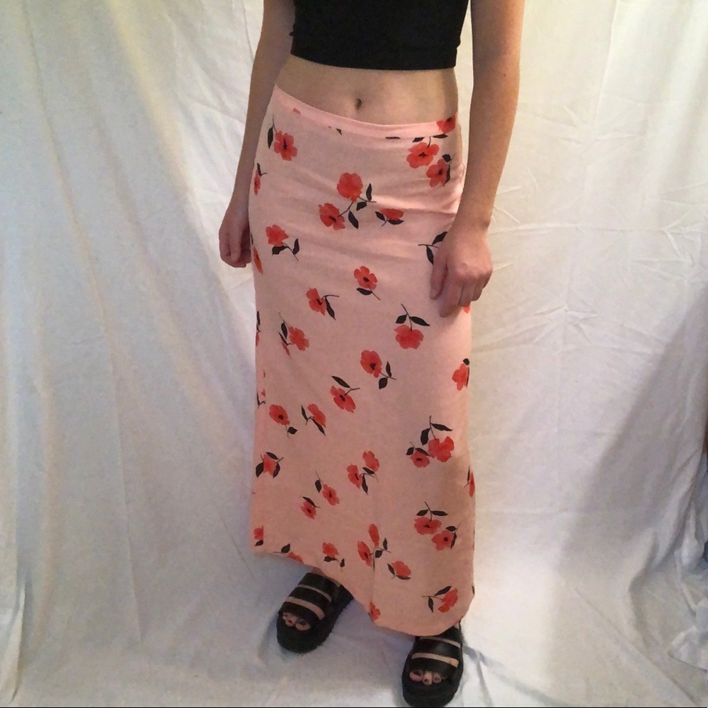 zara floral long linen skirt